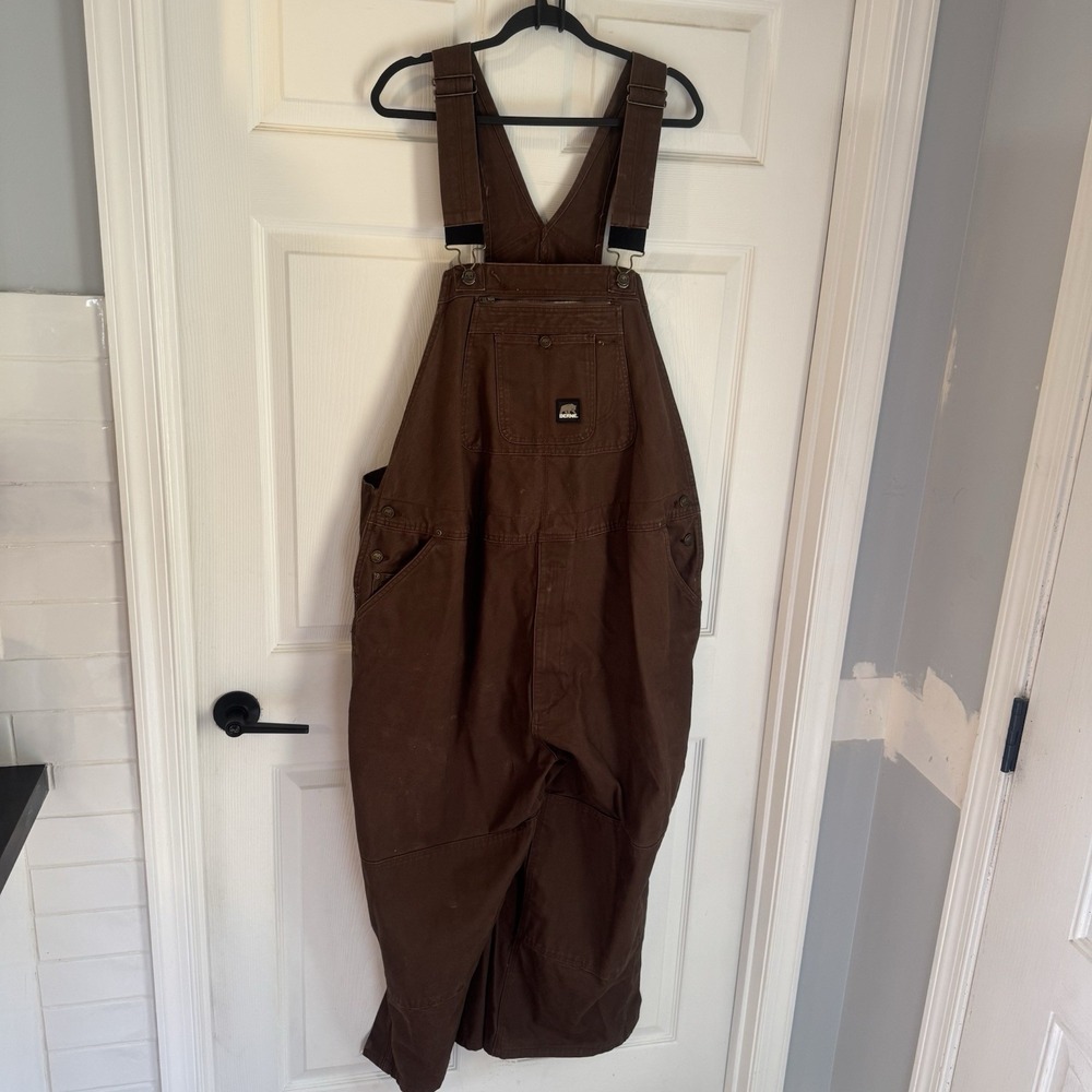 Berne Men Pants Sz 52 Brown Unlined Duck Bib Cargo Overalls Canvas Workwear